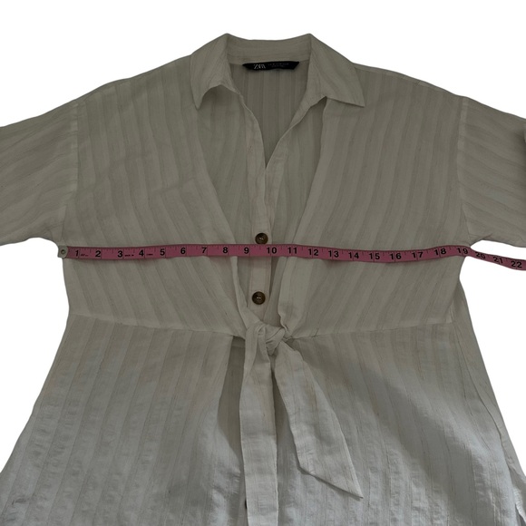 Zara | Tie Front Striped Button Front Tunic Top Size M - Picture 9 of 10